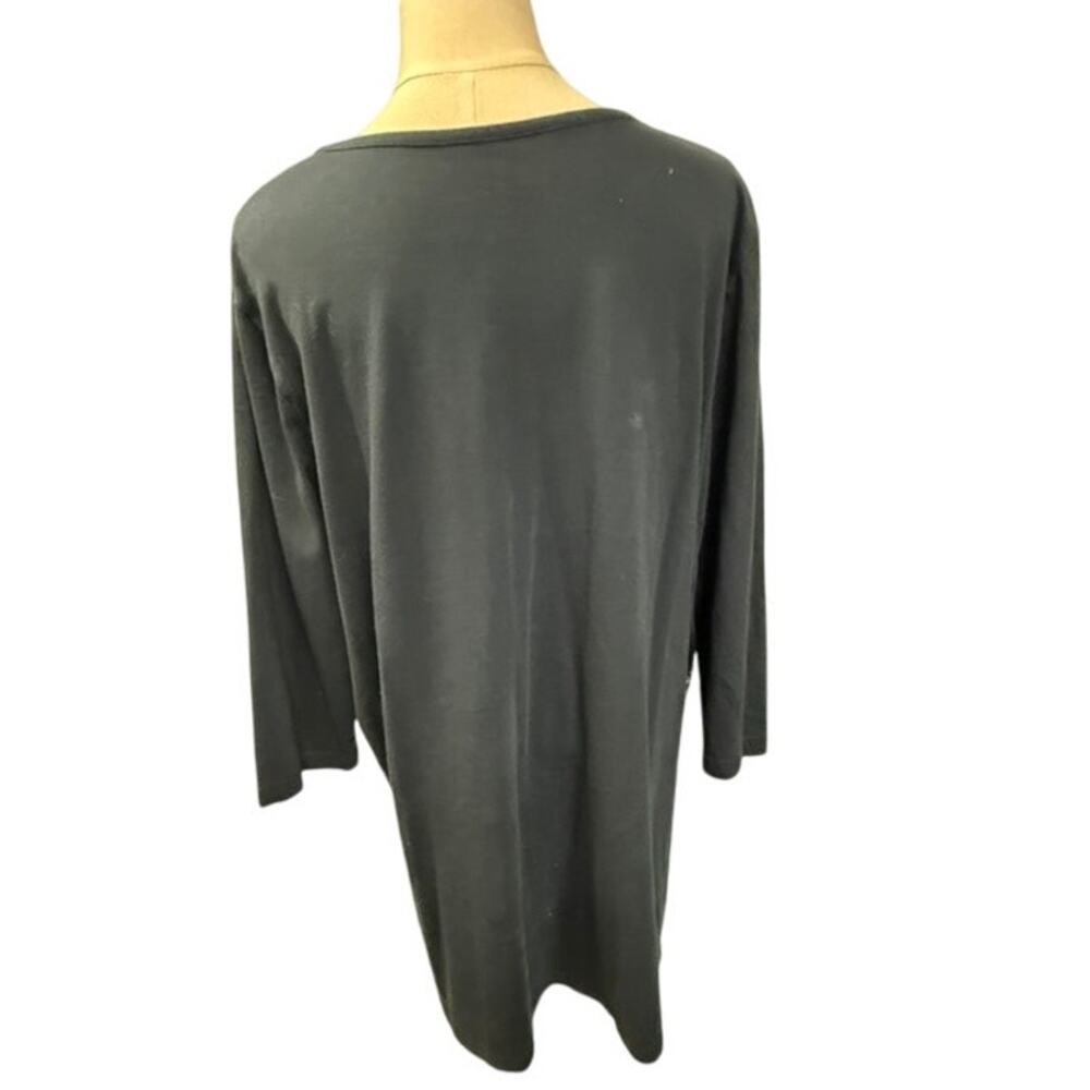 hics"ULLA POPKEN" Black V Neck 3/4 Sleeve T-Shirt Full Front Graphics SZ 20/22 - Picture 3 of 10